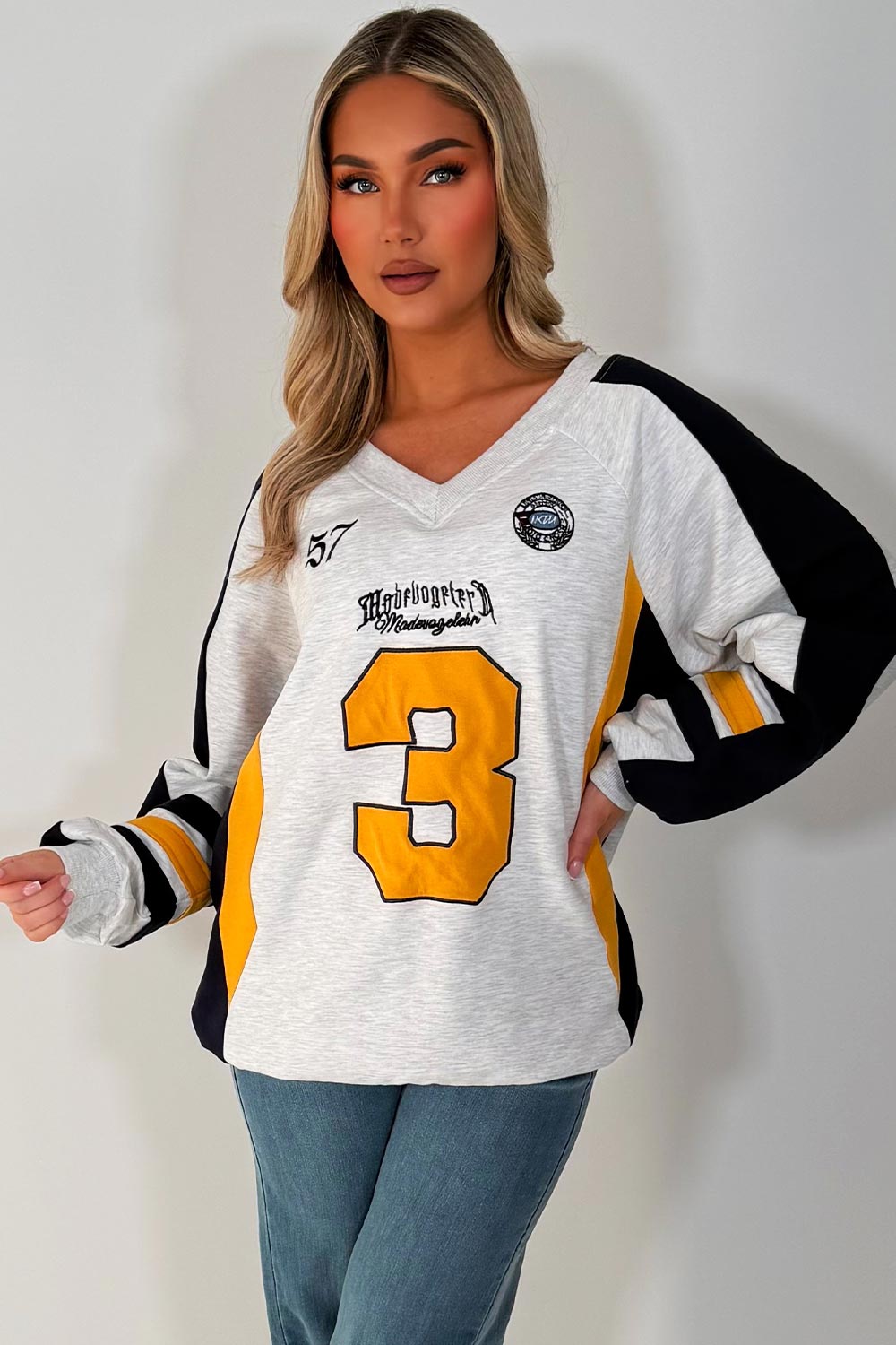 womens oversized sweatshirt with v neck athletic jumper premium quality