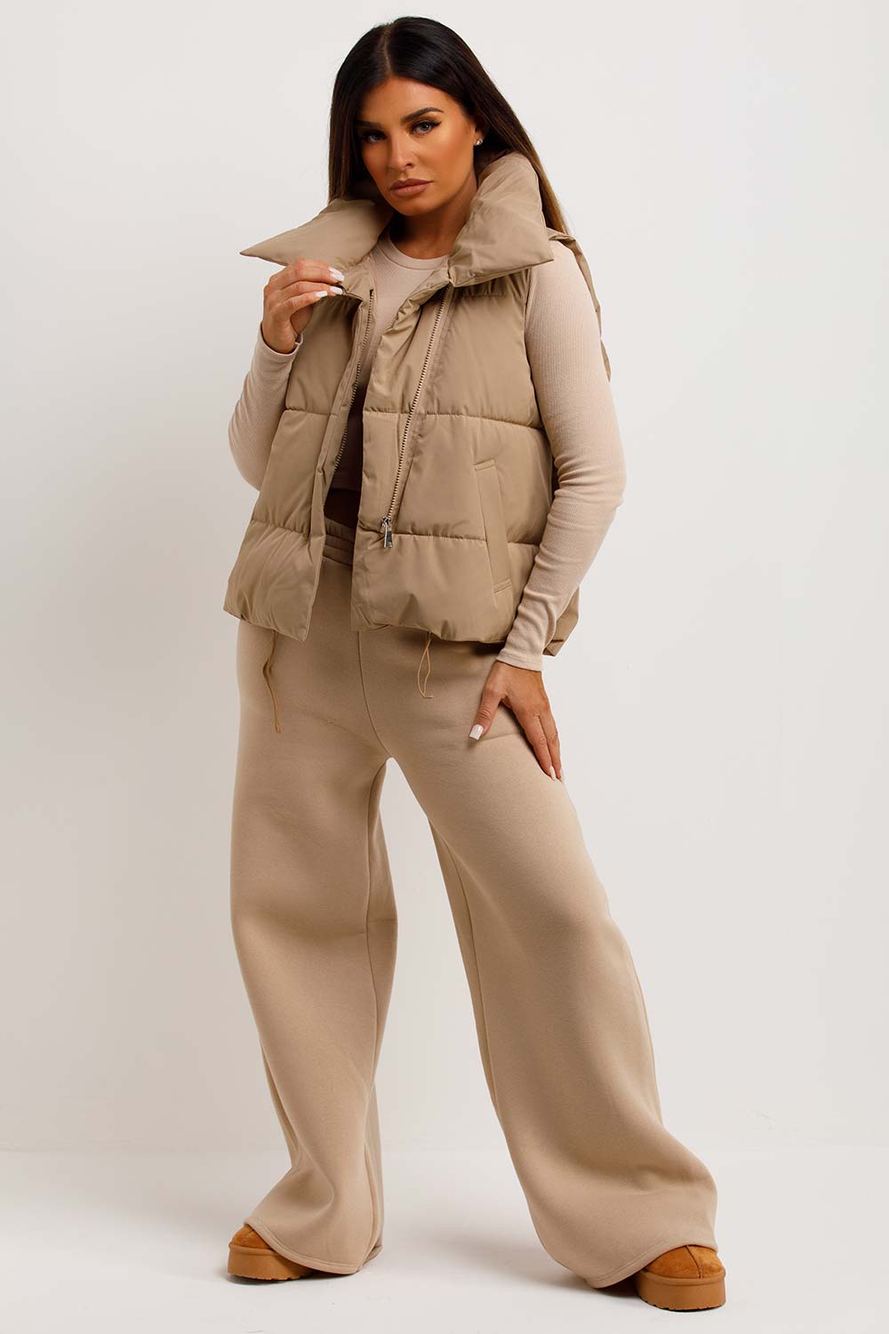 womens puffer duvet gilet beige