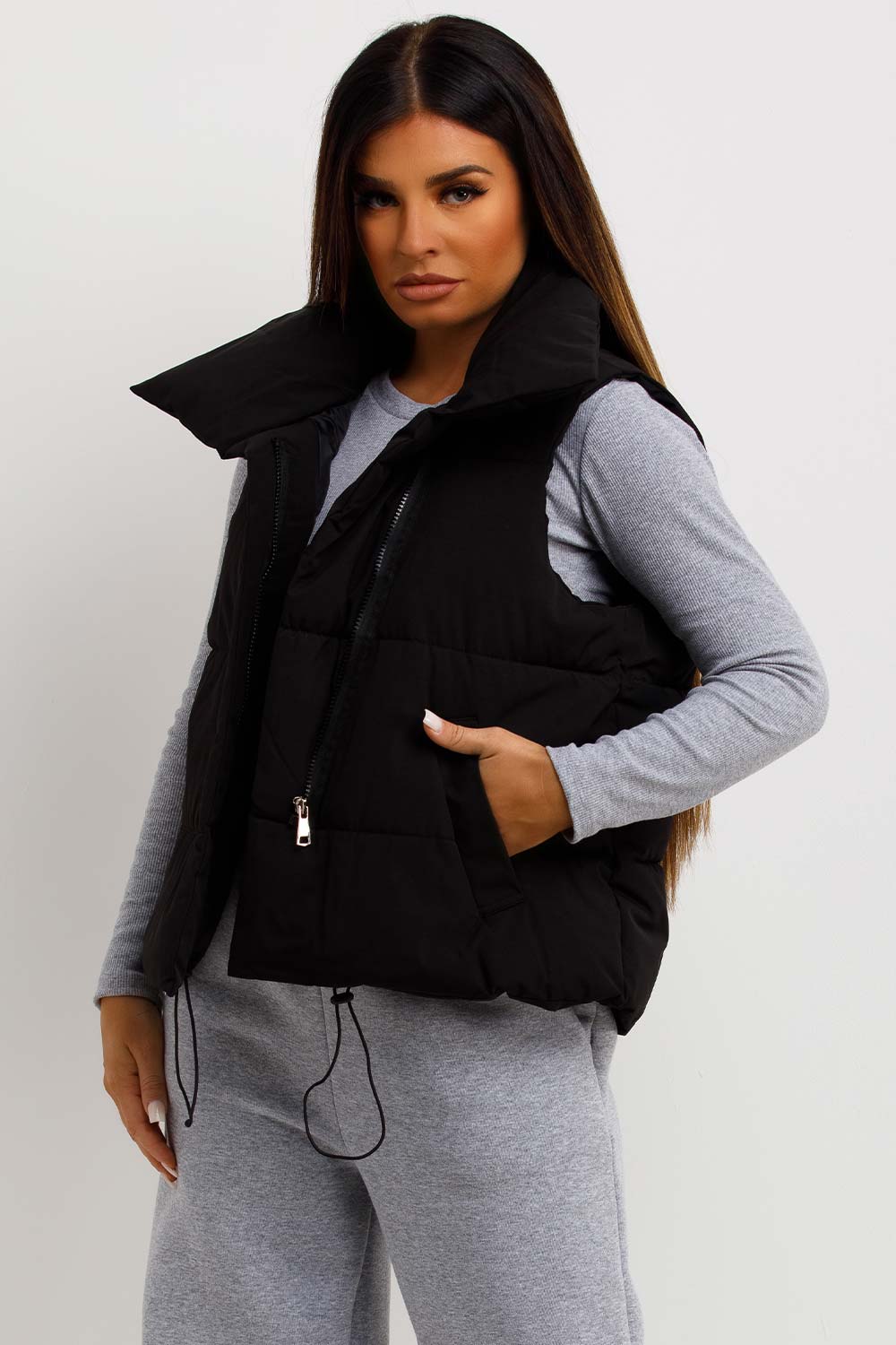 womens puffer padded duvet gilet crop