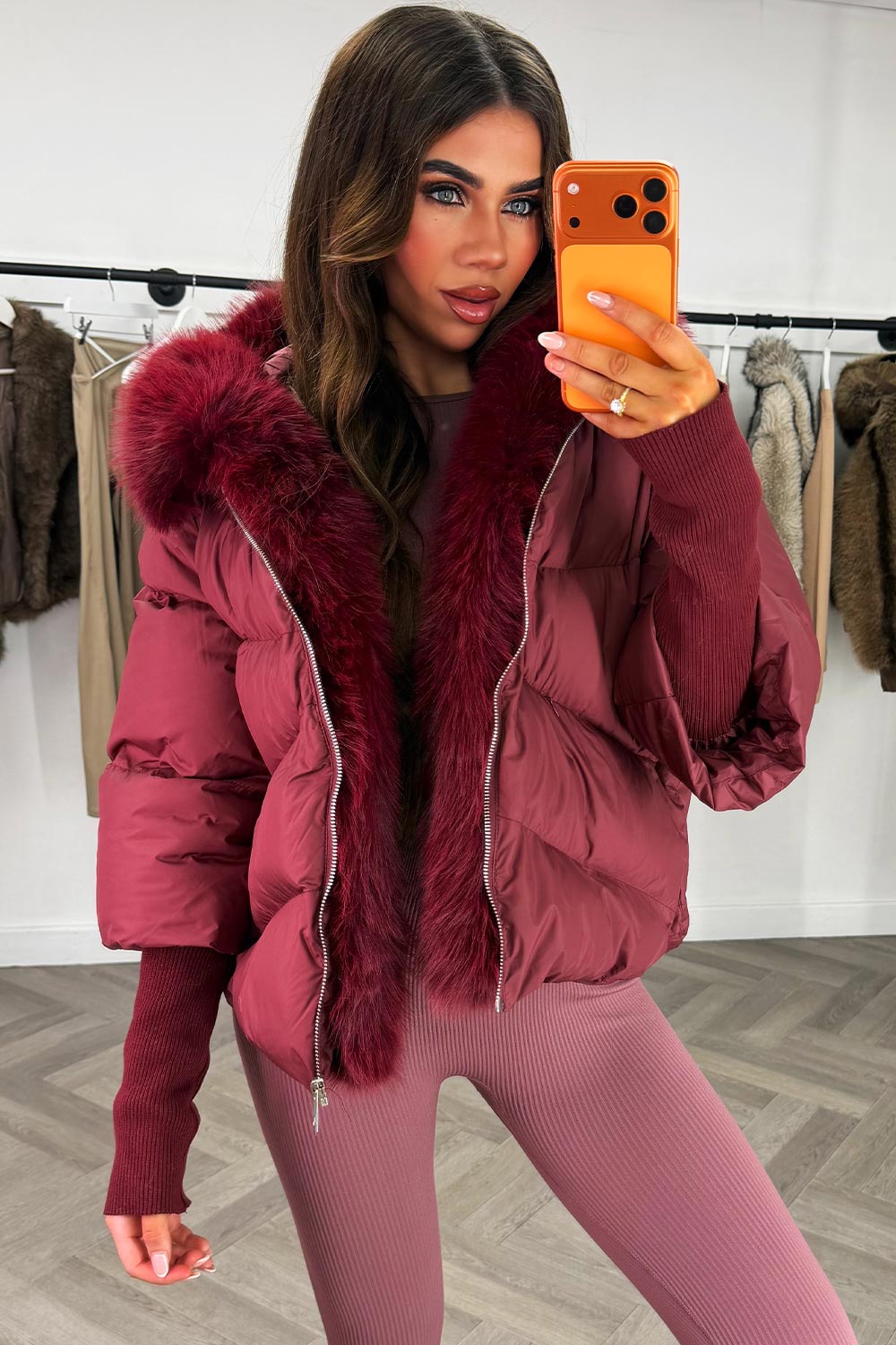 faux fur hood padded puffer winter jacket with fur trim on the front styledup