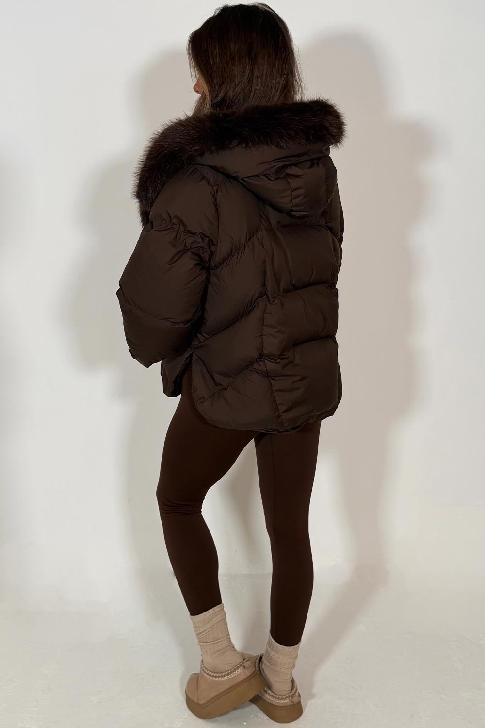 faux fur hood faux fur trim puffer padded jacket with hood womens winter outerwear styledup