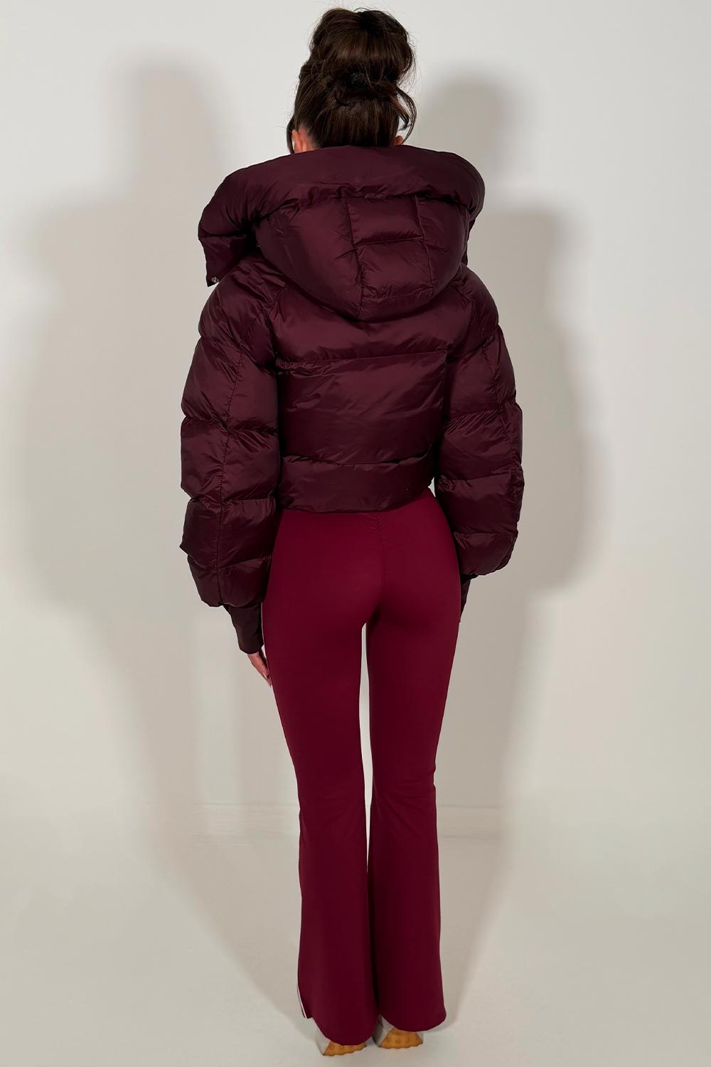 womens puffer padded crop jacket with hood for winter styledup