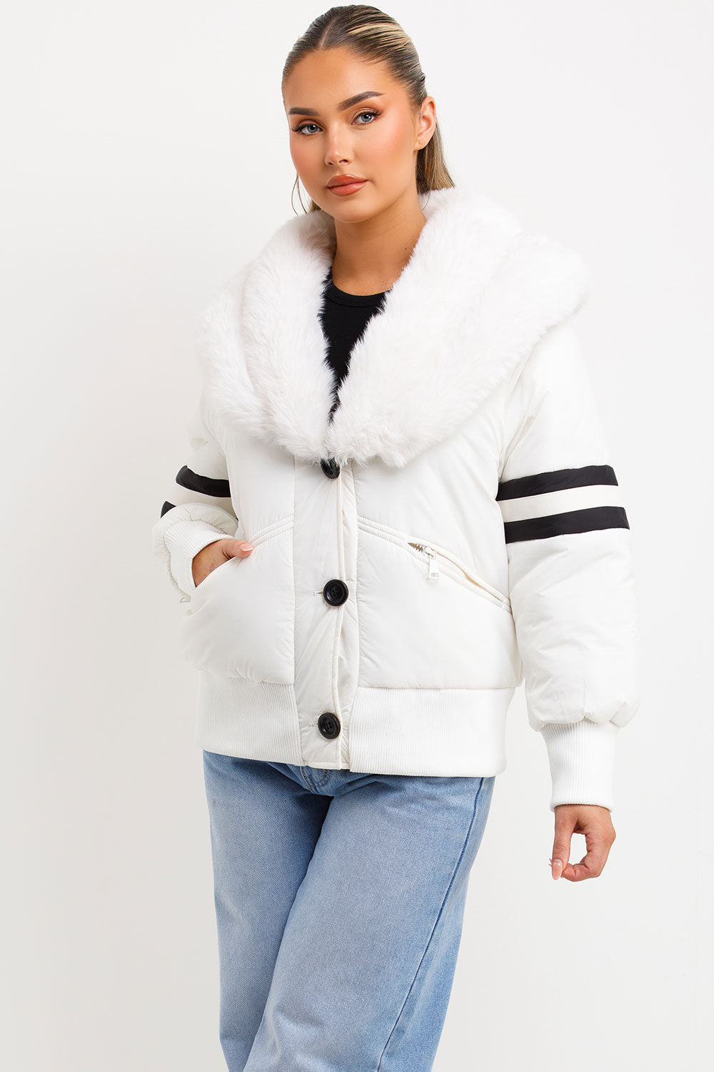 womens aviator jacket with faux fur collar