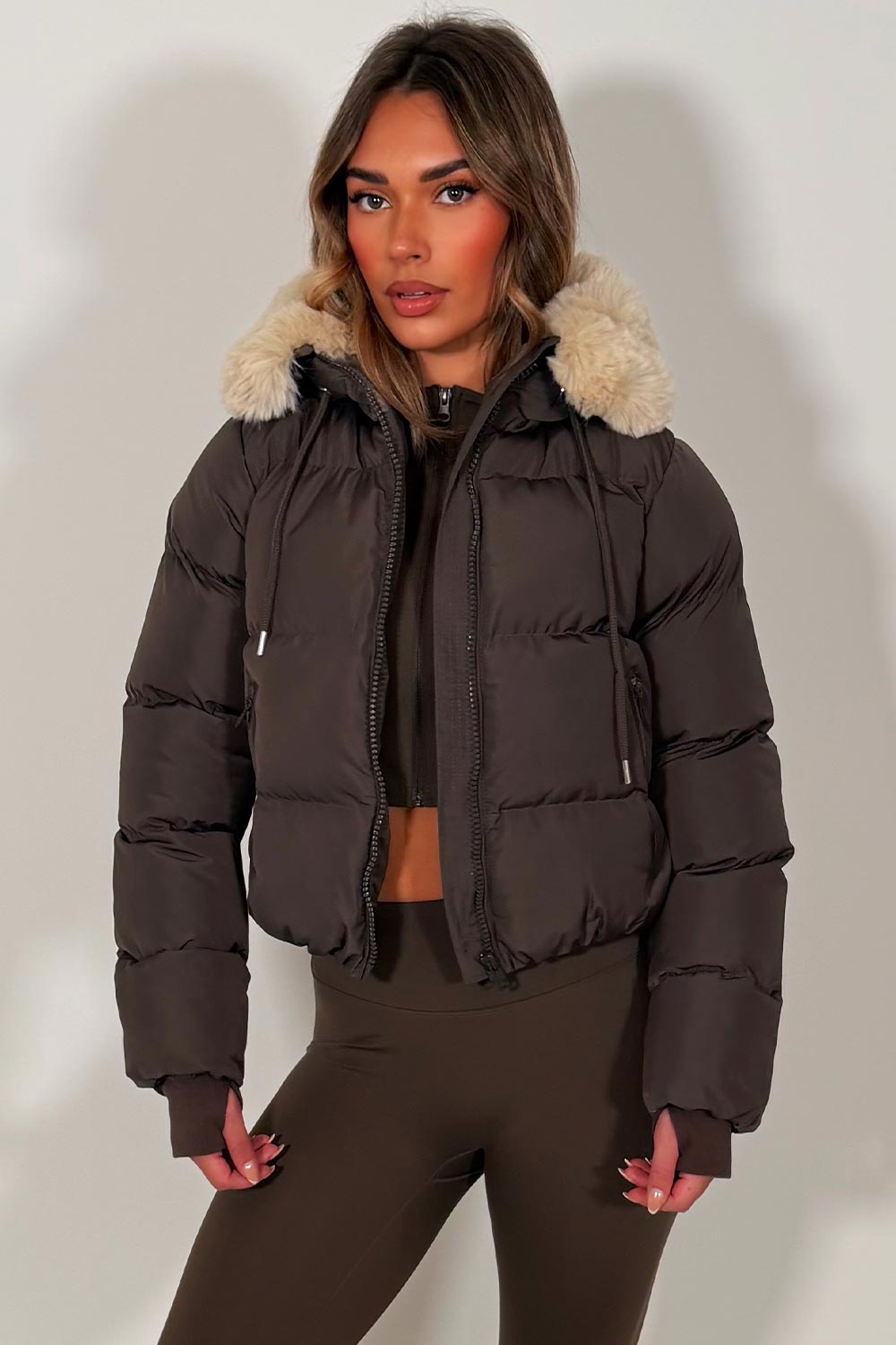 puffer jacket with fur hood zara womens