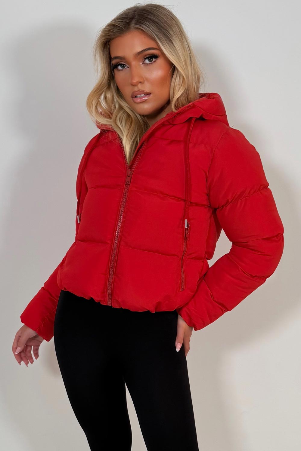 womens zara puffer jacket red