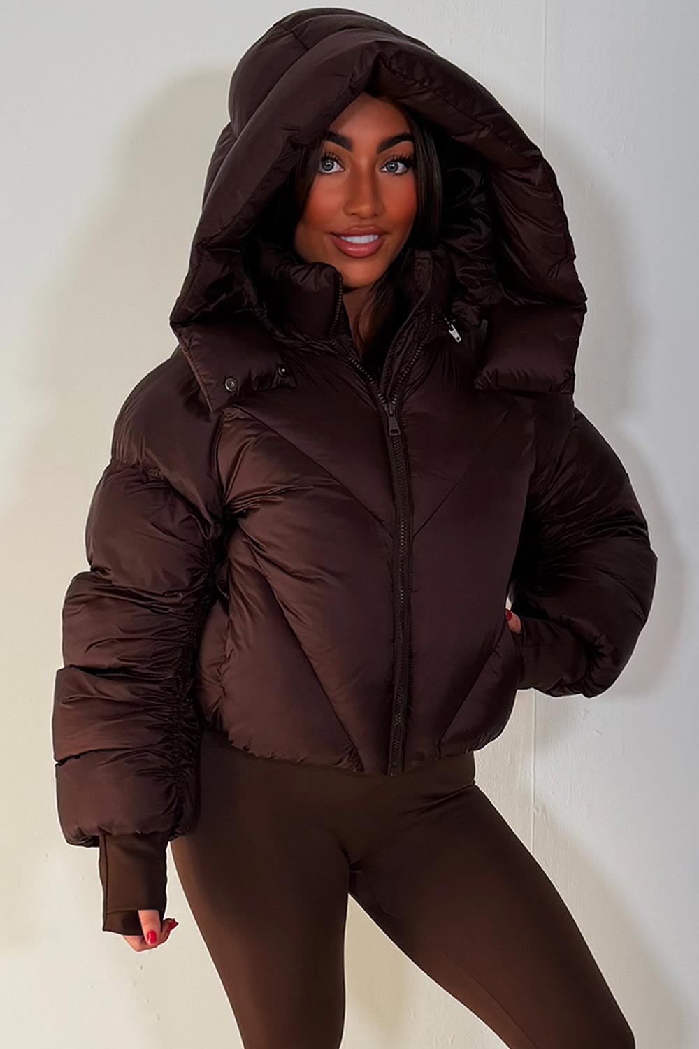 womens puffer padded crop jacket with hood styledup