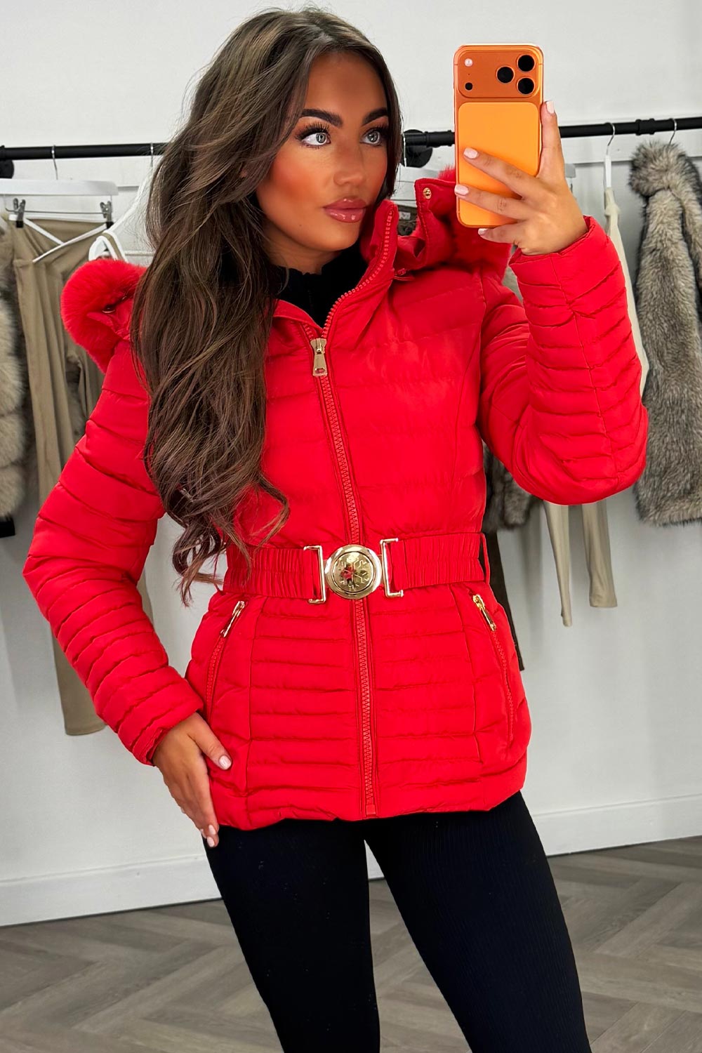 big fur hood winter coat for womens with belt styledup