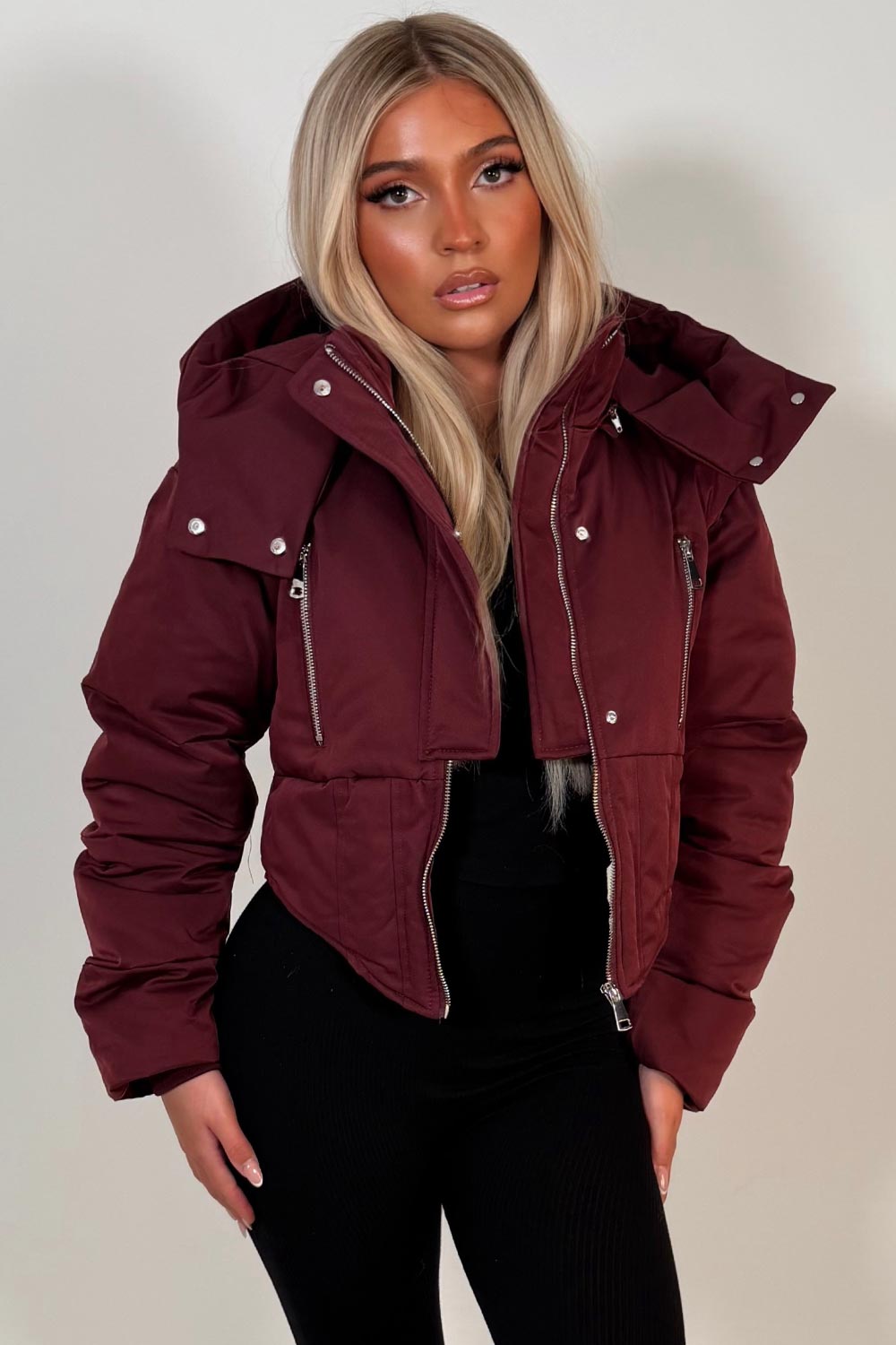 funnel neck crop padded jacket for womens styledup uk