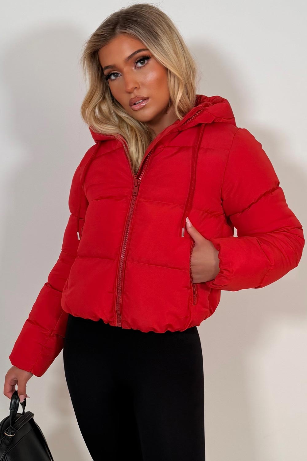 womens puffer jacket red zara uk