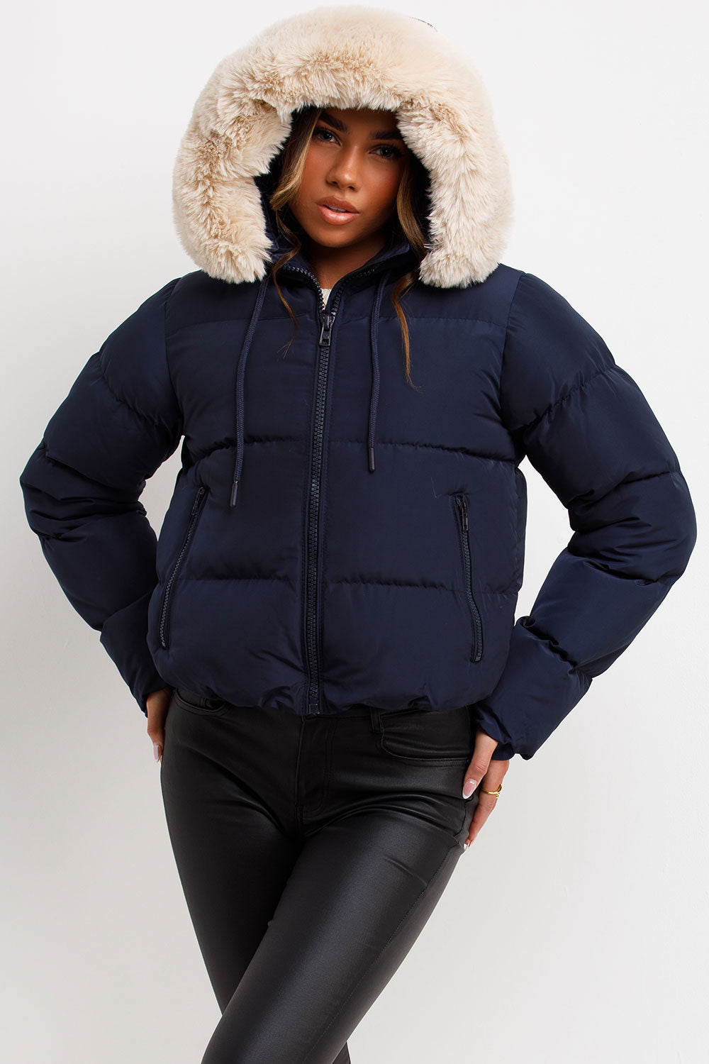 faux fur hood padded puffer jacket
