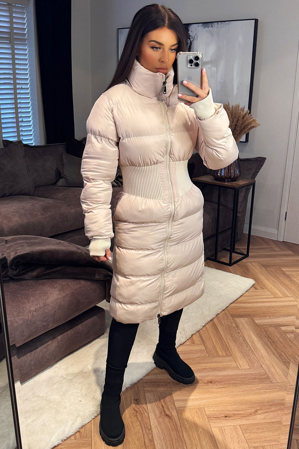 rib contour puffer padded coat for winter womens