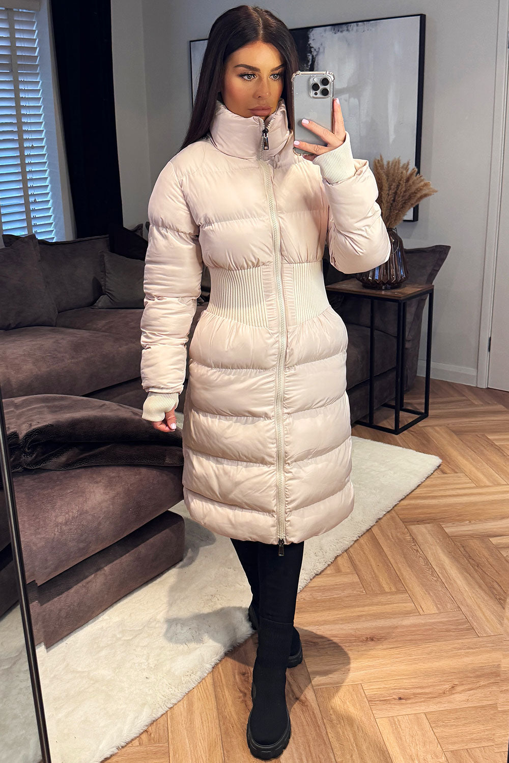 padded puffer longline winter coat for womens