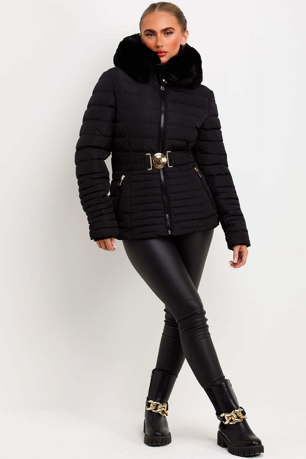 faux fur hood black puffer coat womens styledup