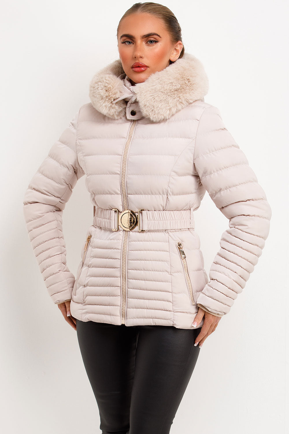 faux fur hood padded puffer jacket