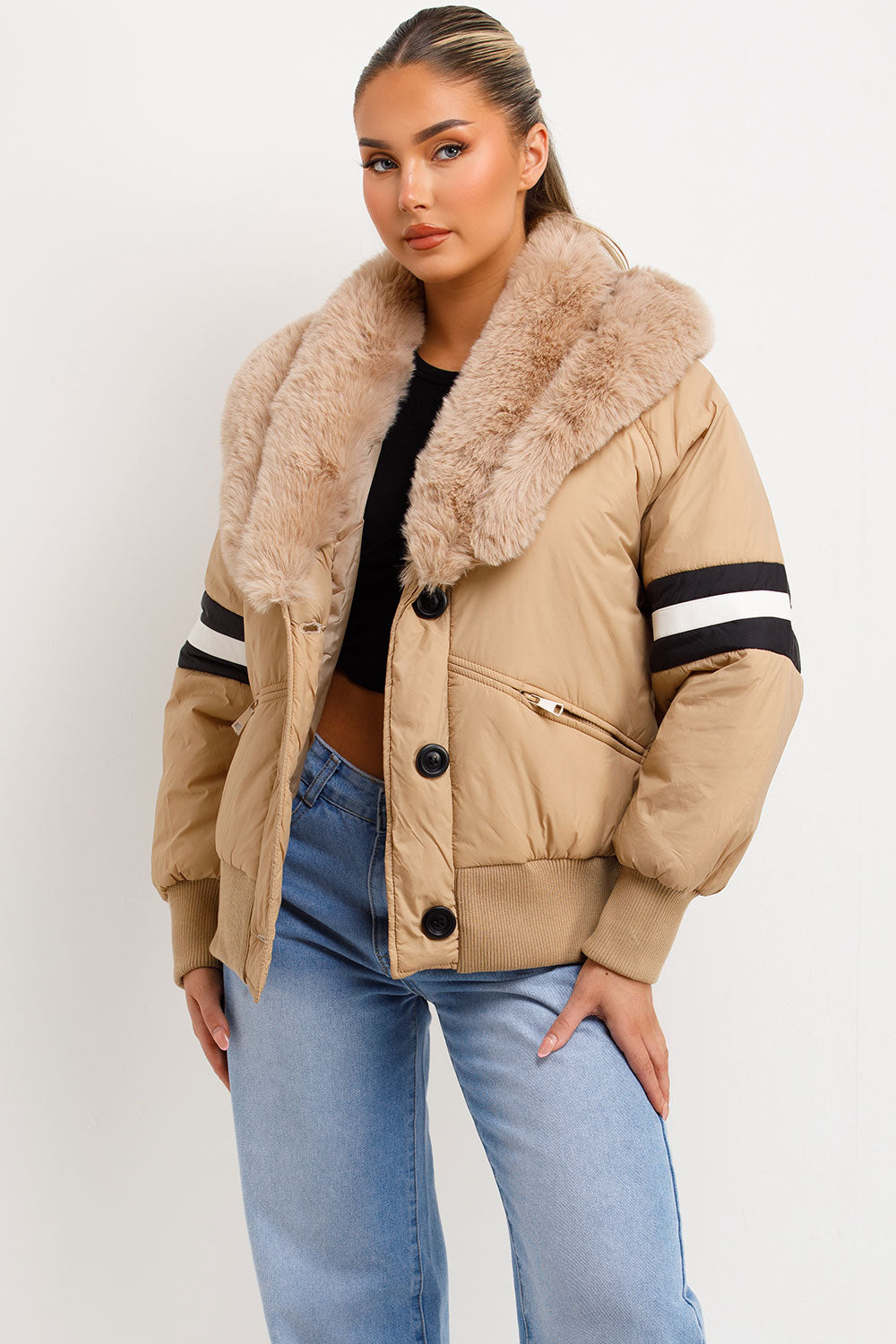 faux fur collar aviator jacket womens