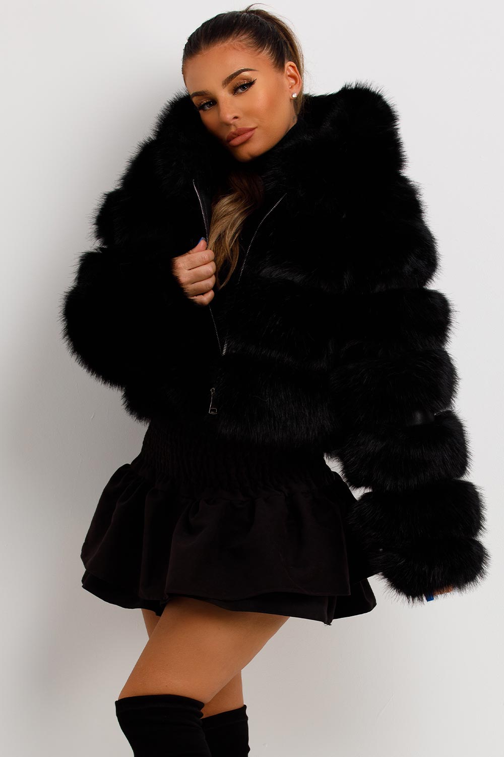 faux fur coat with hood womens uk