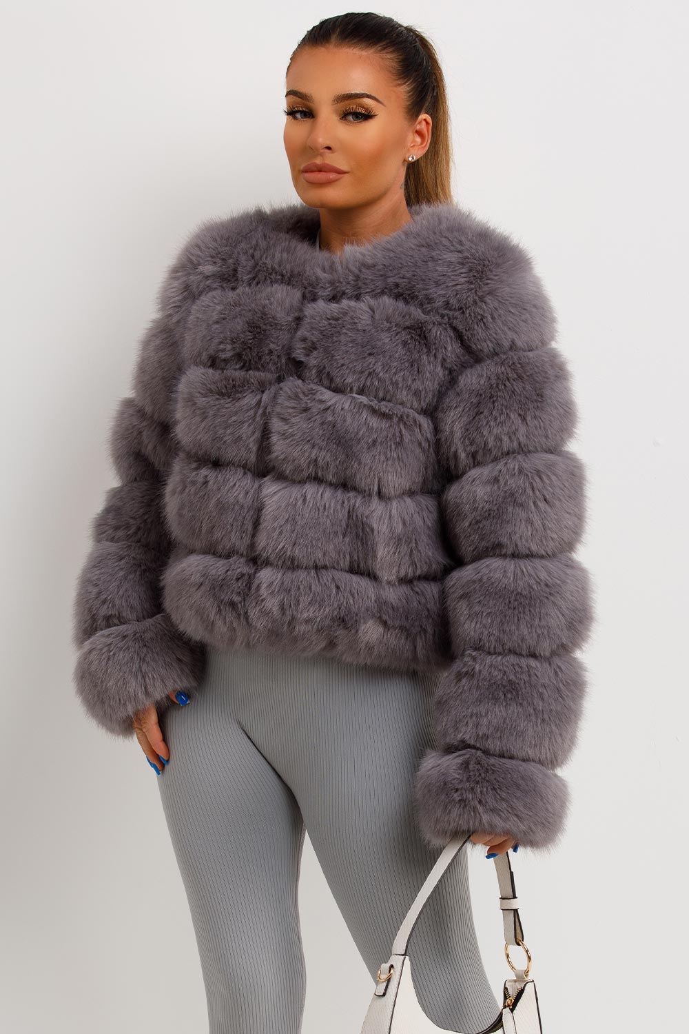 faux fur bubble coat grey
