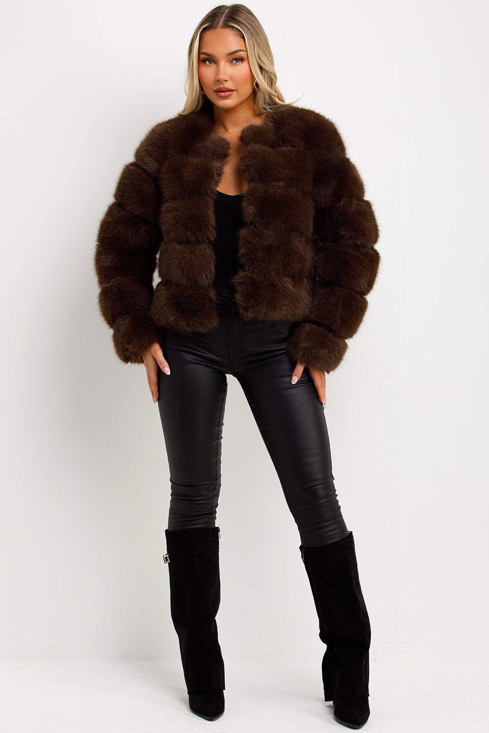 womens brown faux fur bubble coat sale uk