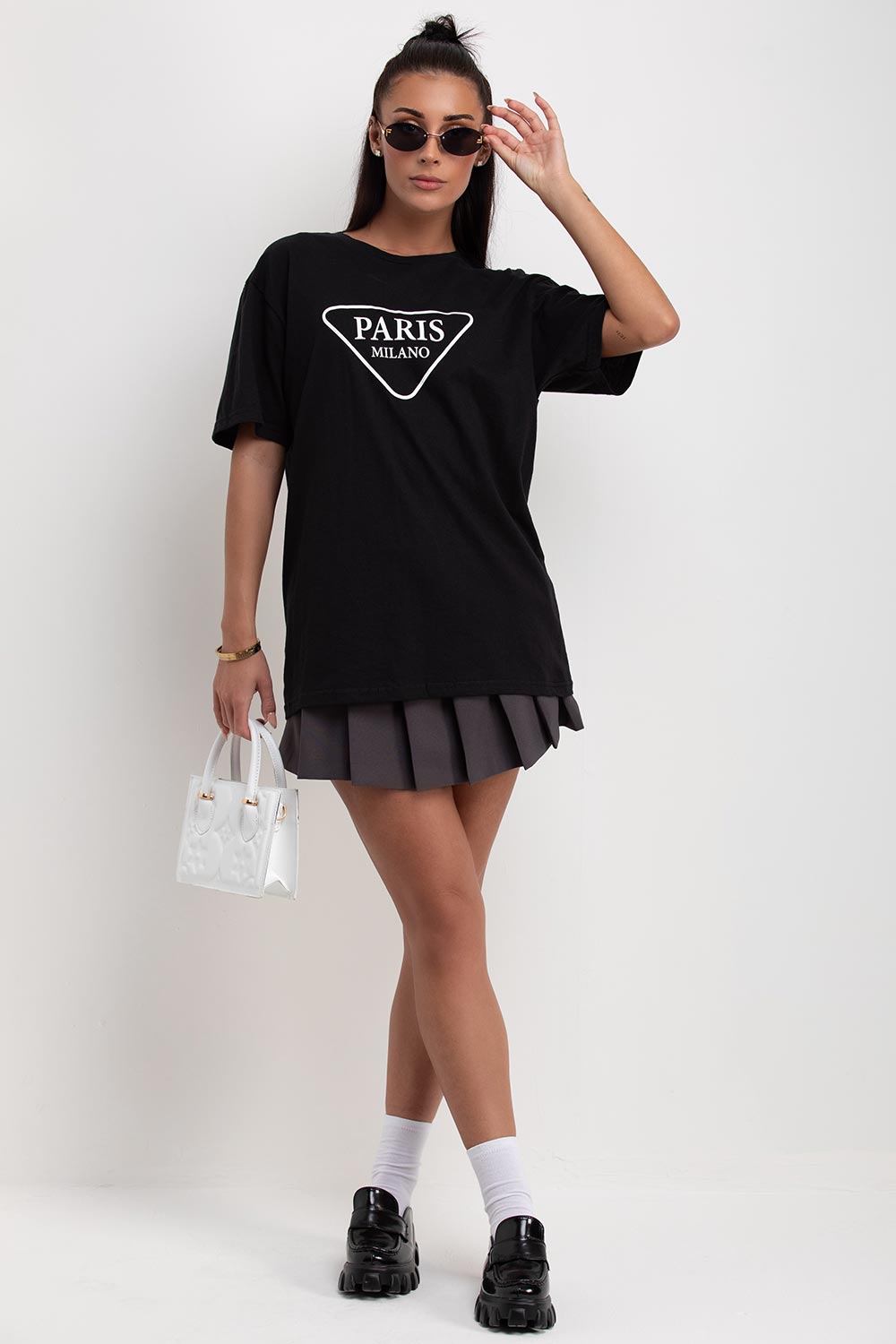 womens black t shirt with paris milano print casual summer holiday outfit