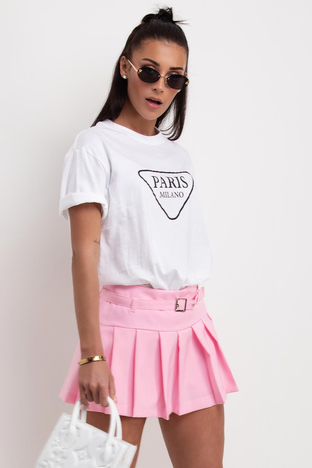 paris milano print white t shirt casual summer outfit