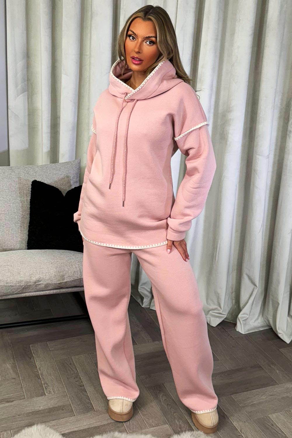 womens loungewear set with contrast stitch