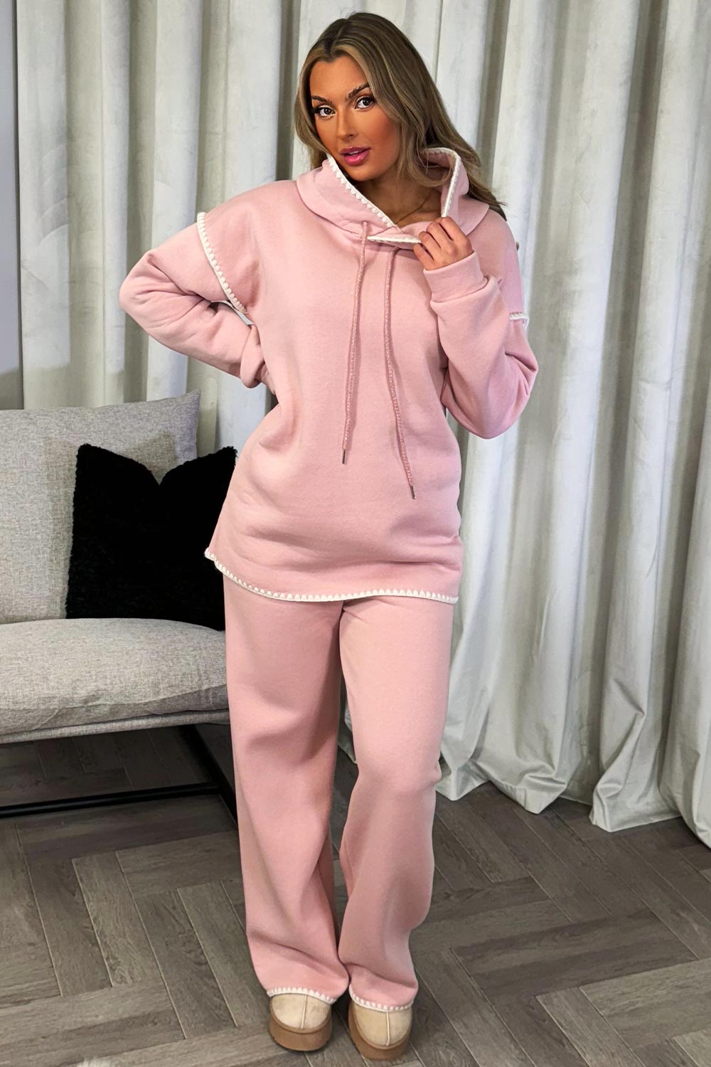 womens pink hoodie and joggers loungewear set