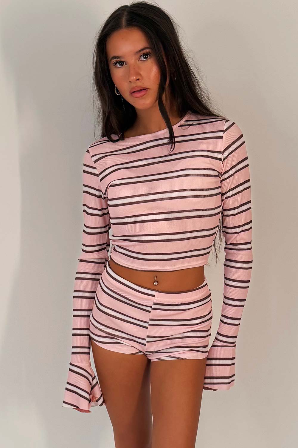 pink contrast stripe co ord set womens styledup hollister