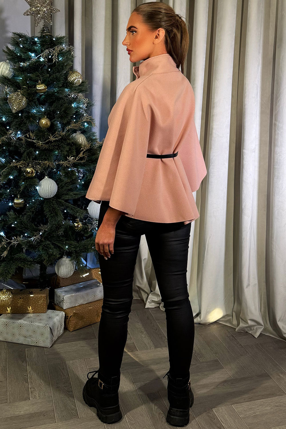 pink poncho cape with belt women's