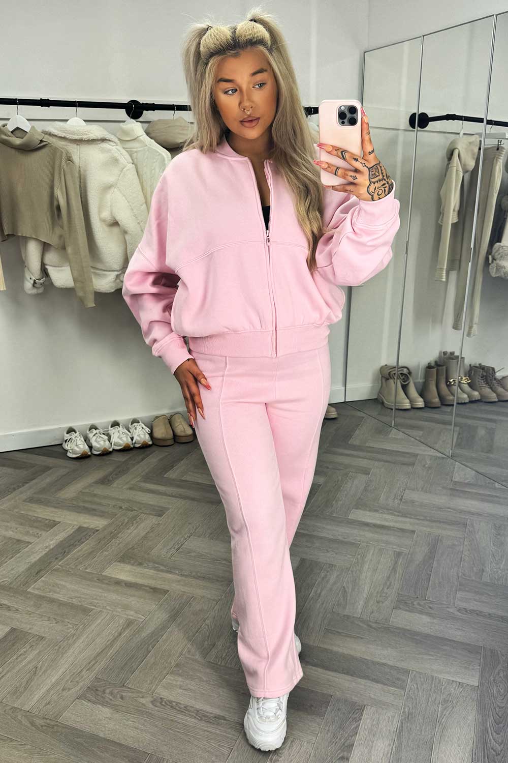 zara womens bomber sweatshirt with zip and straight leg joggers tracksuit set