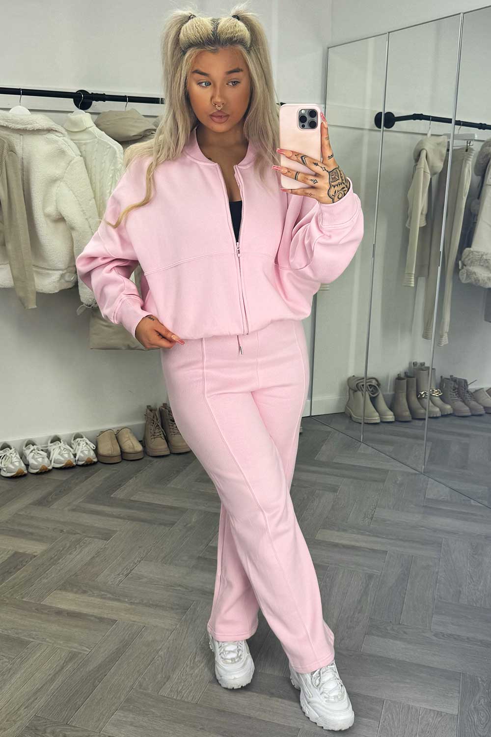 zara womens bomber sweatshirt and straight leg joggers two piece loungewear set tracksuit