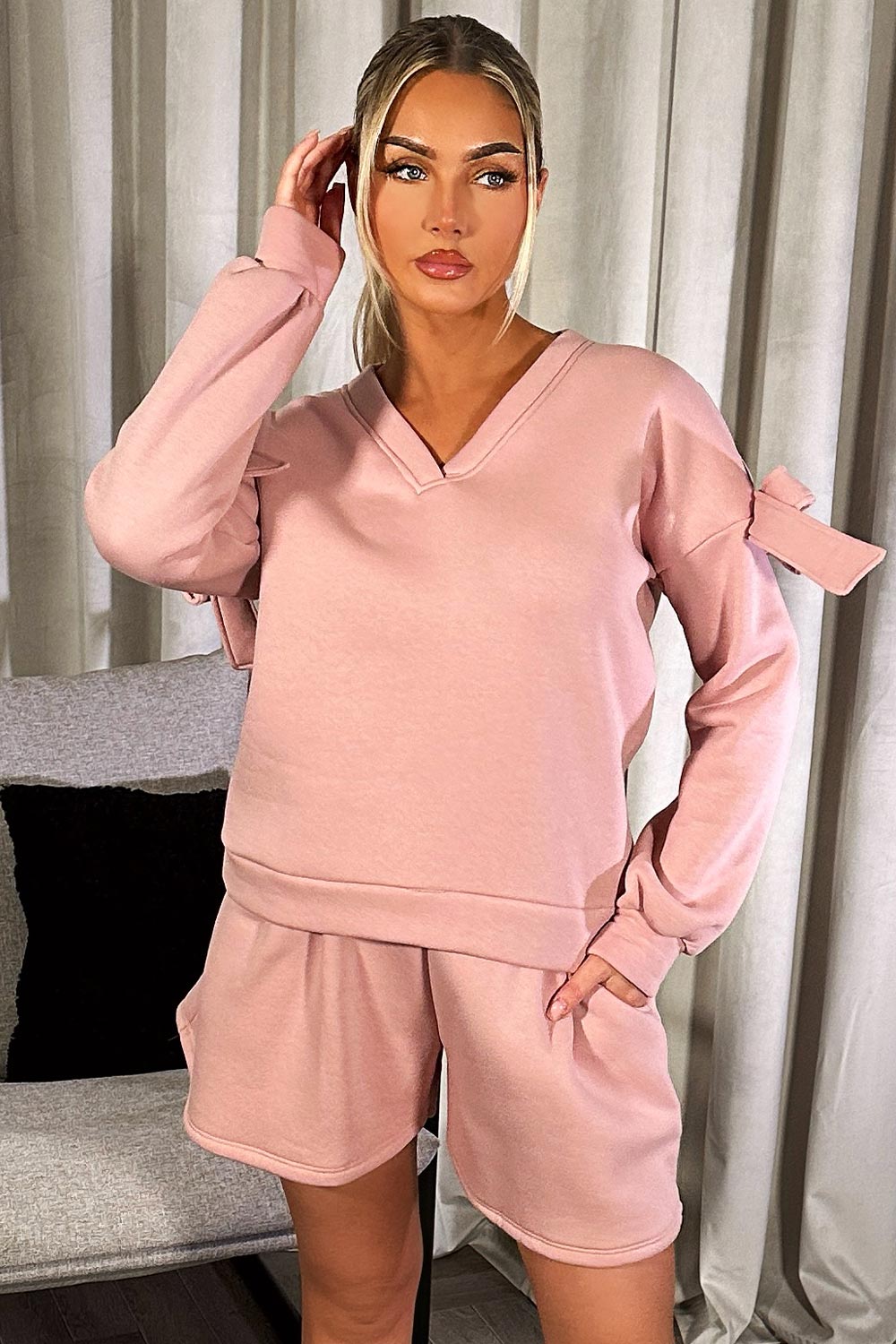 womens sweatshirt and shorts lounge set