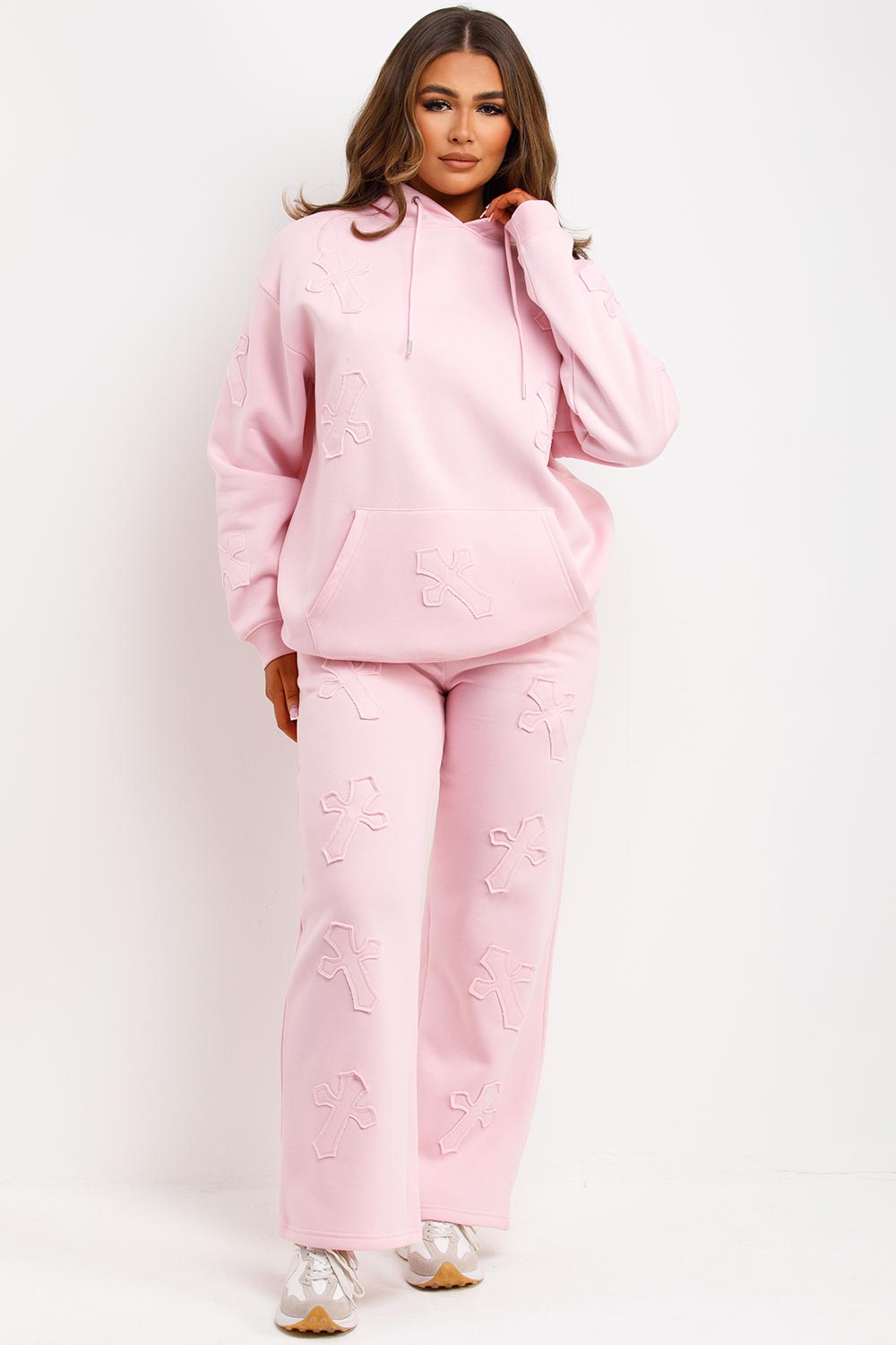 cross hoodie and joggers loungewear set womens styled up