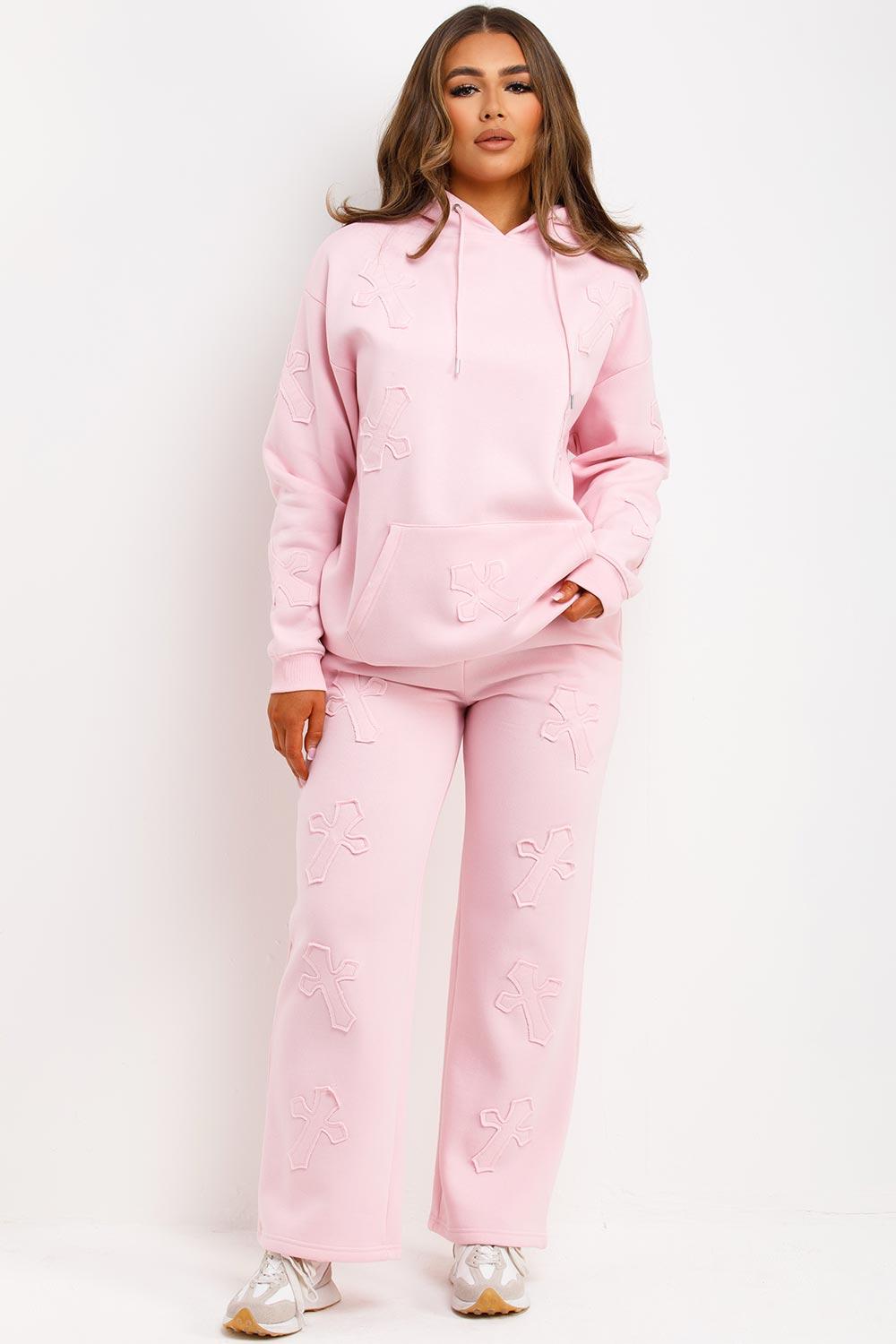 womens hoodie and joggers tracksuit set with crosses