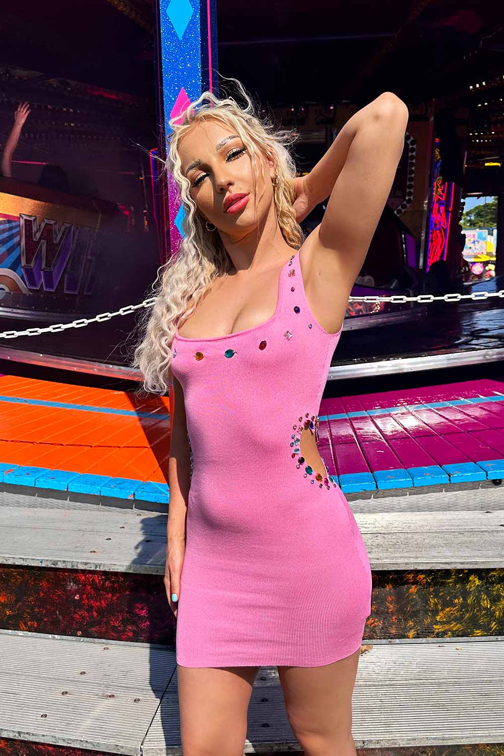 cut out side dress with diamante trim