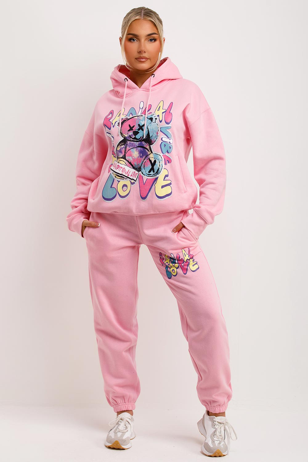 womens hoodie and joggers tracksuit with teddy bear radical graphics