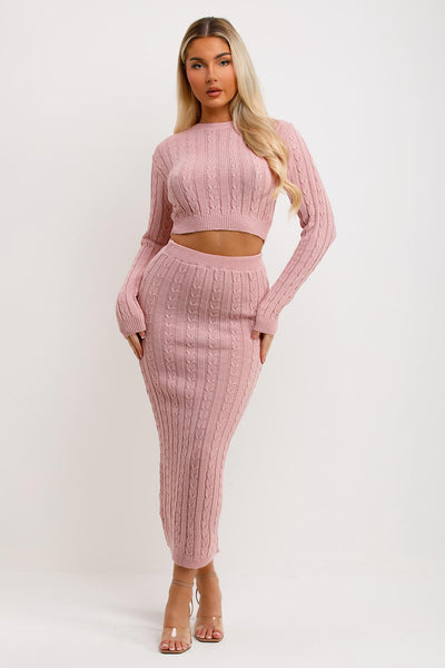Skirt Pink Cropped Knitted Jumper Hot Pink Roll Neck Cropped Knit