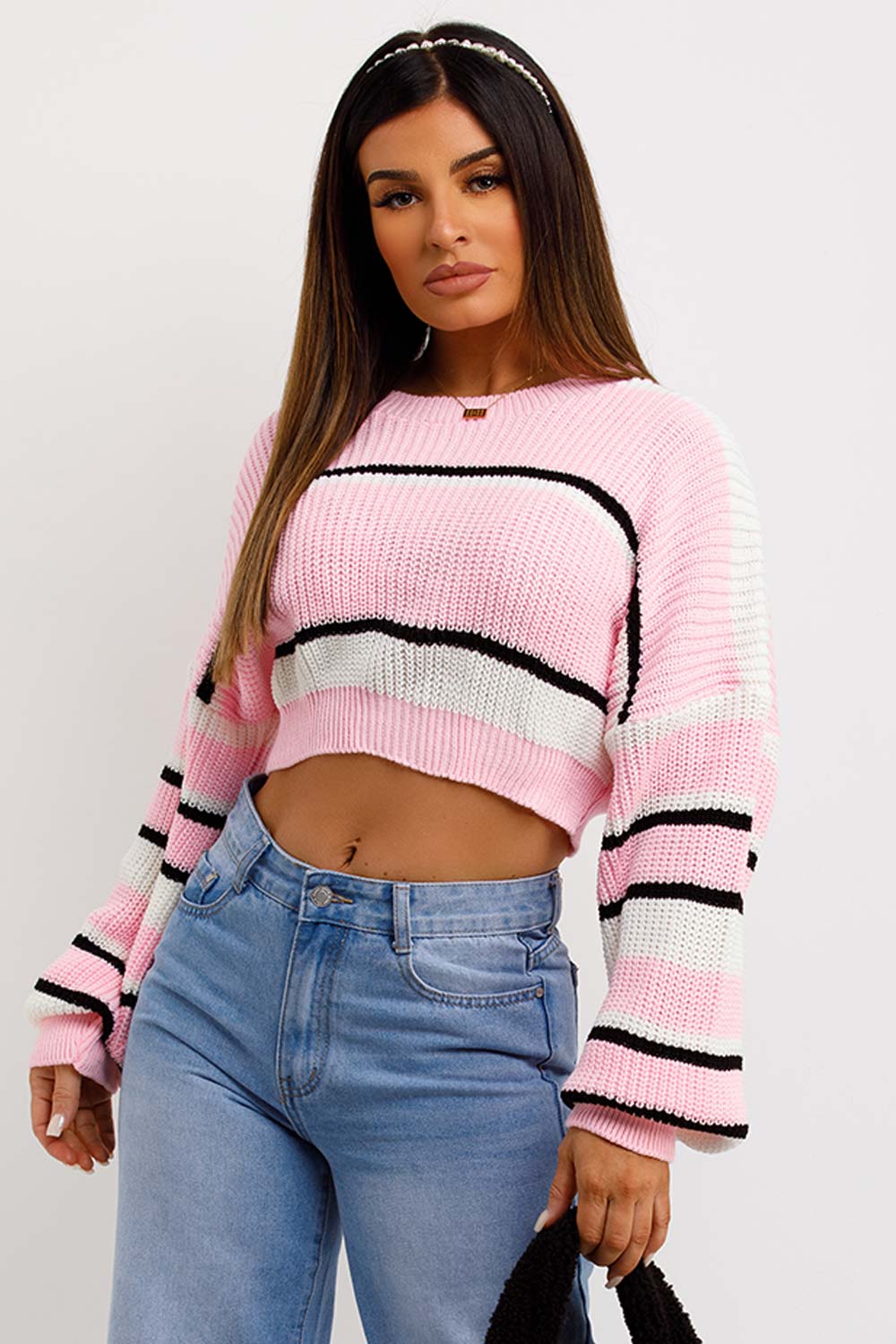 stripe knitted crop jumper womens