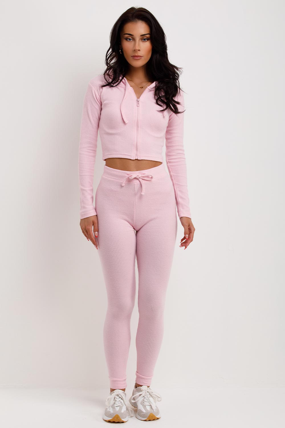 womens zip crop hoodie and high waist leggings tracksuit co ord set
