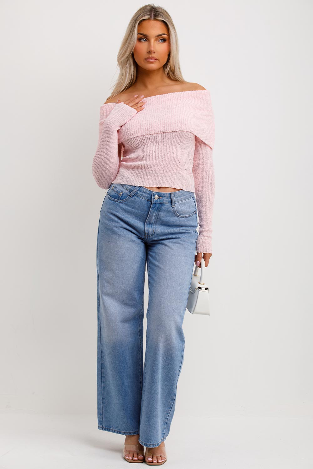 pink off shoulder jumper womens