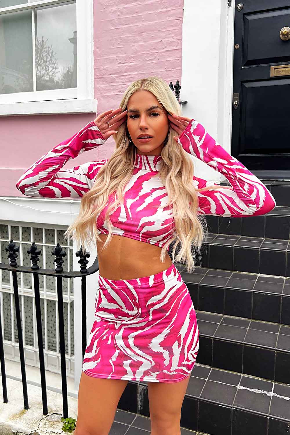 long sleeve crop top and mini skirt co ord set