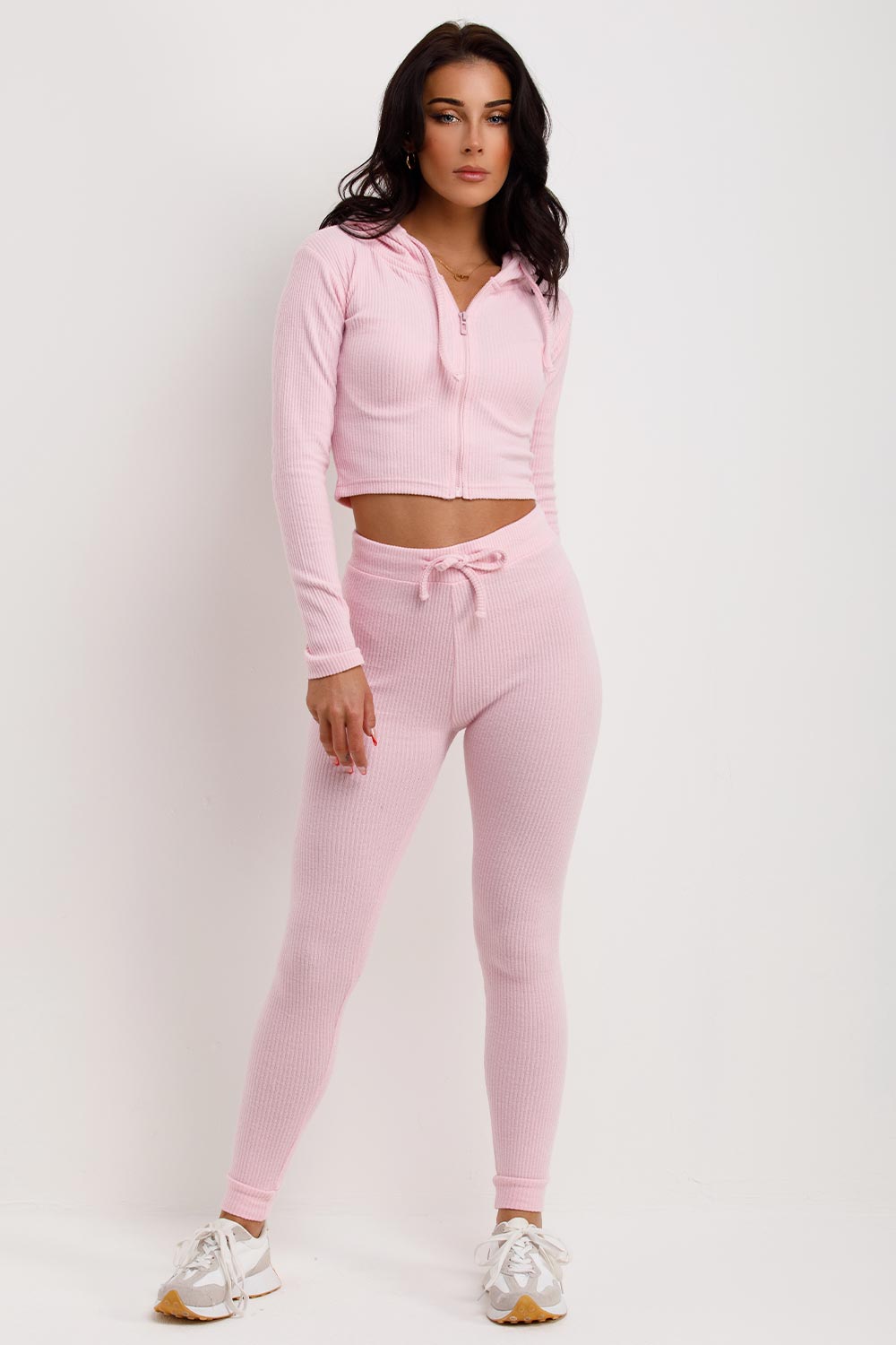 pink rib tracksuit co ord set