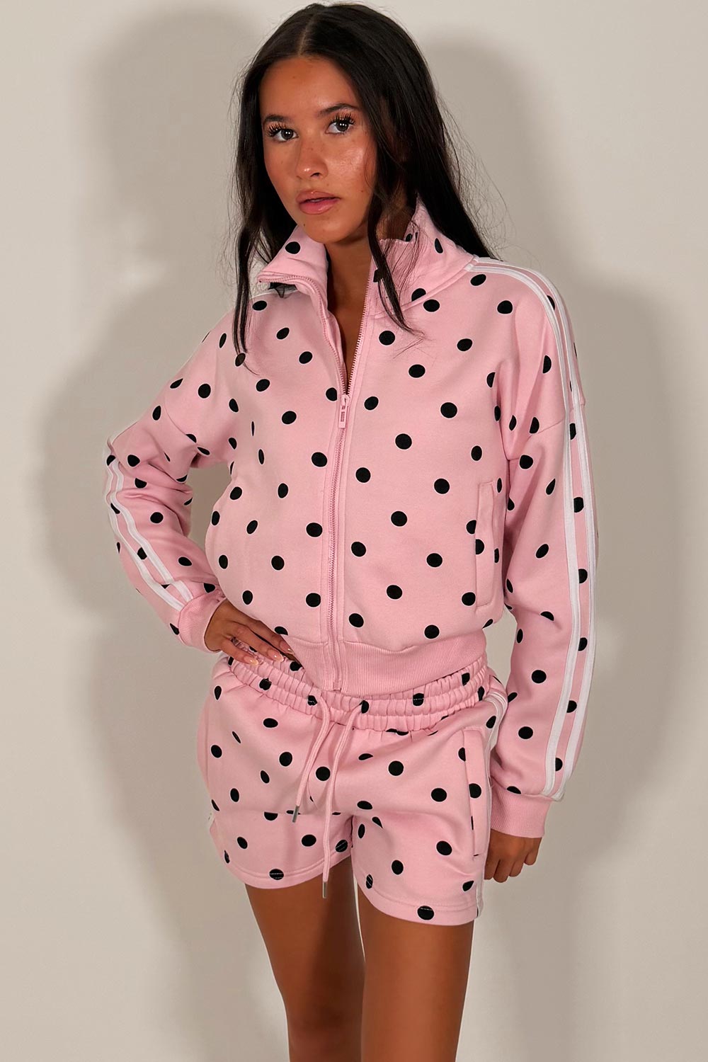 womens polka dot short tracksuit summer holiday outfit styledup uk