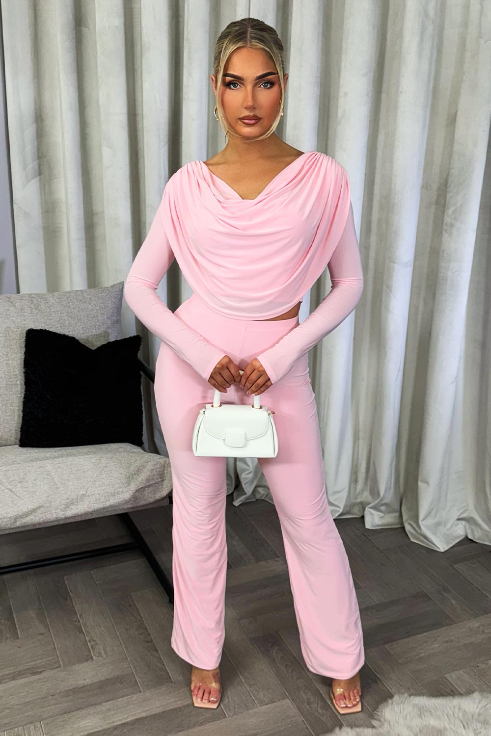 drape top and trousers set going out party valentine outfits