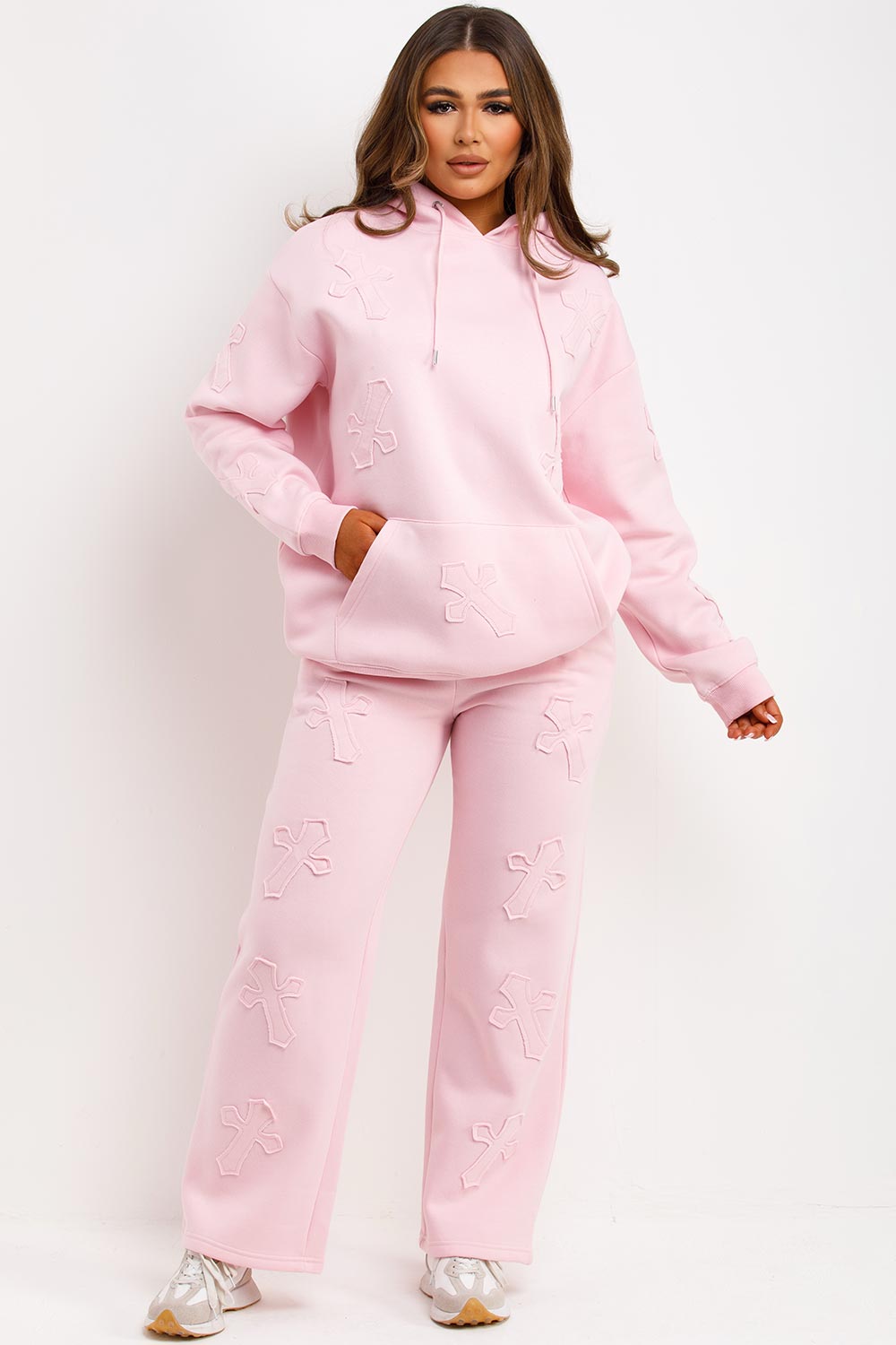womens cross hoodie and joggers loungewear co ord set styledup