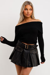 faux leather mini skort with belt