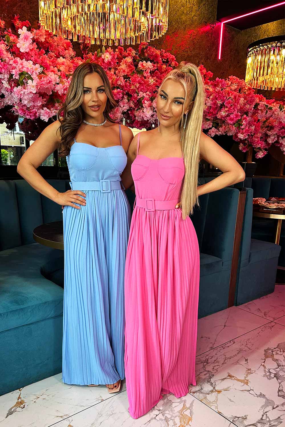 wide leg pleated jumpsuit