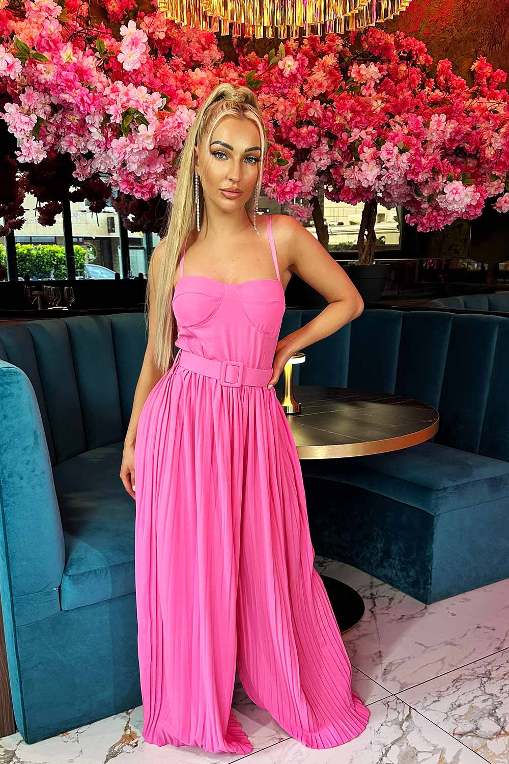 wide leg pleated occasion jumpsuit uk