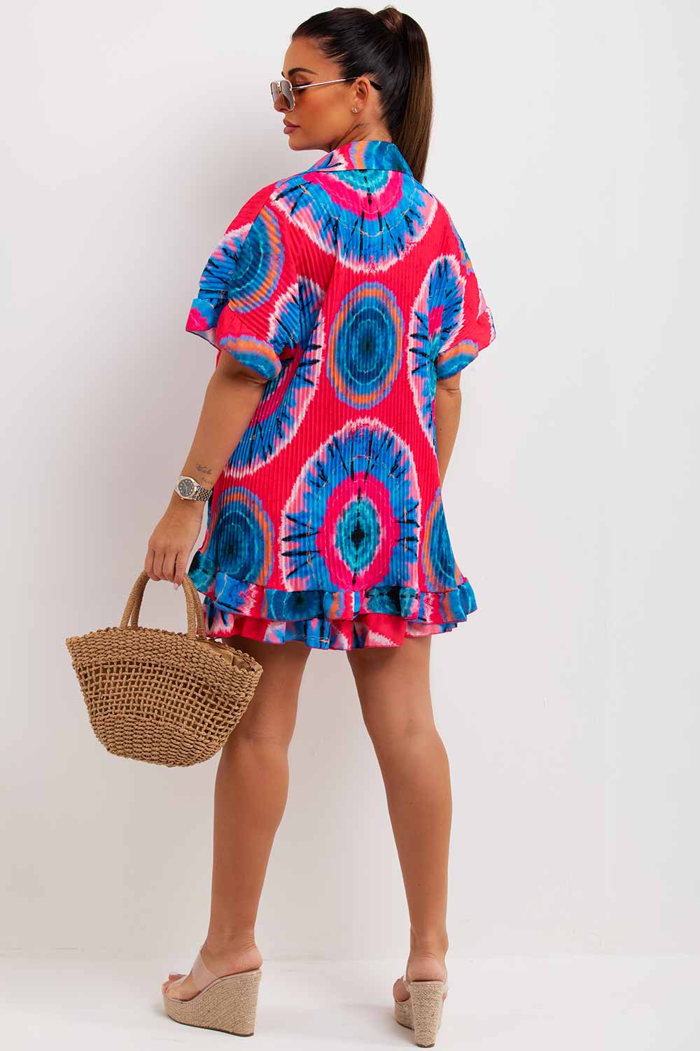 oversized plisse pleated shirt with frill ruffle hem and shorts co ord set tiktok