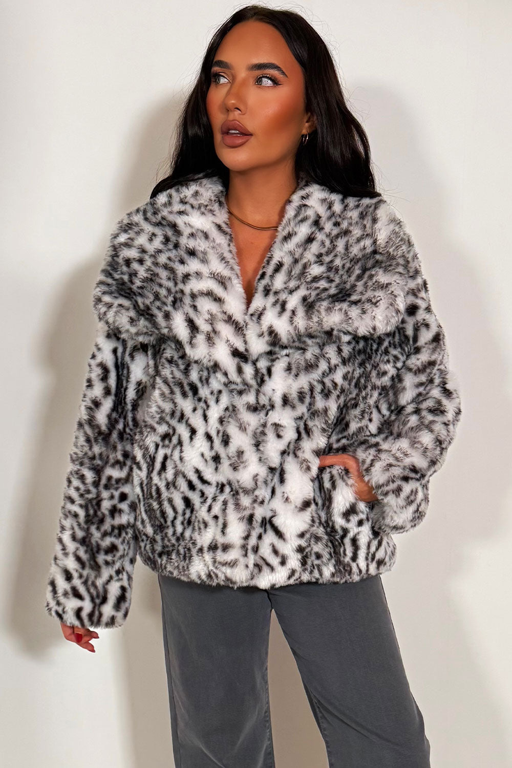 styledup fur jacket animal print for womens