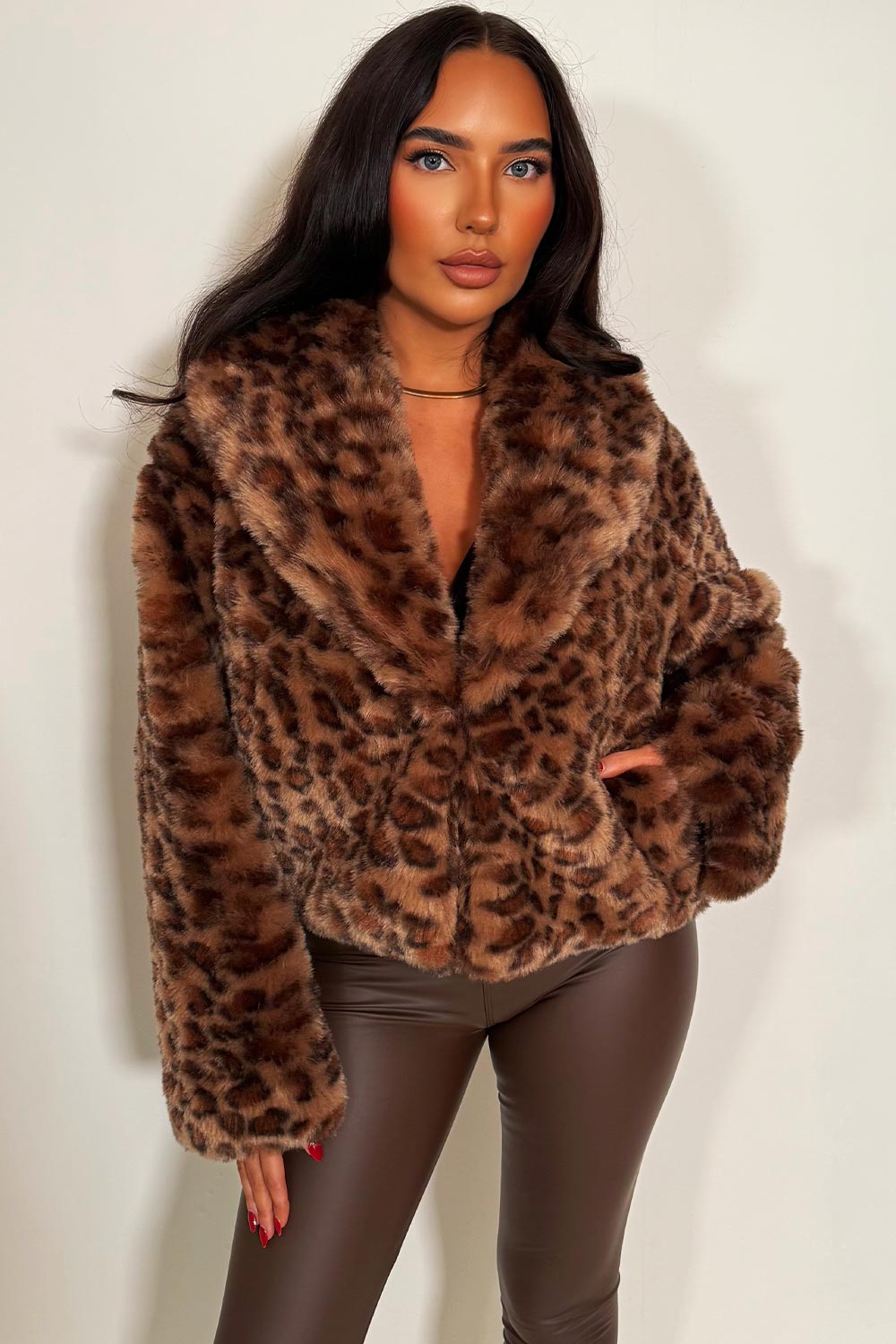 fur collar animal print jacket styledup